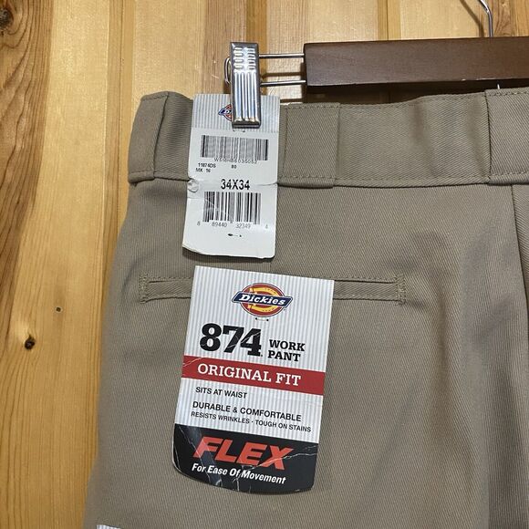 Dickies 874 Original Fit Khaki Tan Work Pants Men's Size 34x34 NWT Flex - Picture 3 of 9